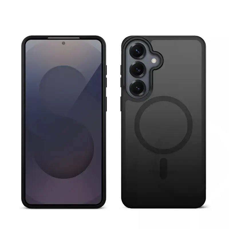 Crong Hybrid Matte Magnetic etui do Samsung Galaxy S25 — TPU+PC, pierścienie magnetyczne, czarne