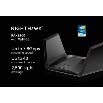 NETGEAR Nighthawk AXE7800 Router WiFi (RAXE300), Wi-Fi 6 (802.11ax), Trójzakresowy (2.4 GHz / 5 GHz / 5 GHz), Ethernet LAN, Czarny, Router przenośny