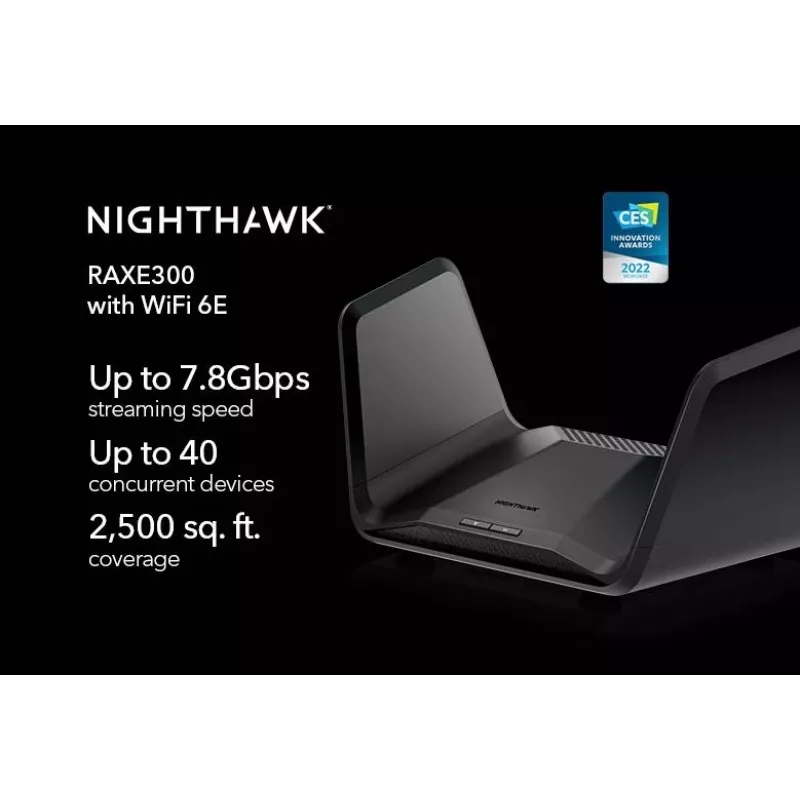 NETGEAR Nighthawk AXE7800 Router WiFi (RAXE300), Wi-Fi 6 (802.11ax), Trójzakresowy (2.4 GHz / 5 GHz / 5 GHz), Ethernet LAN, Czarny, Router przenośny