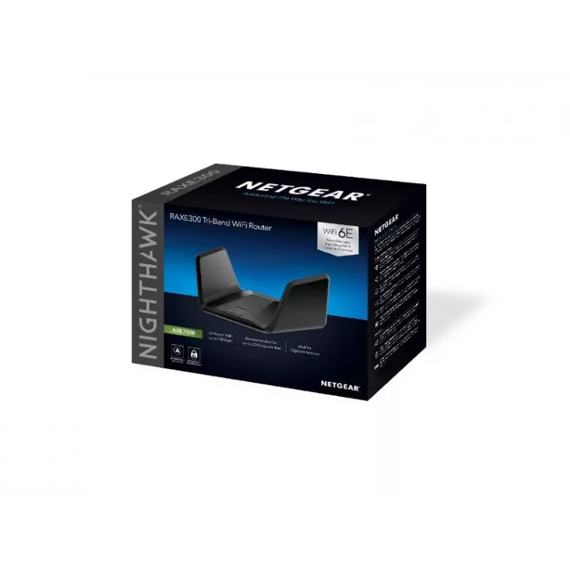 NETGEAR Nighthawk AXE7800 Router WiFi (RAXE300), Wi-Fi 6 (802.11ax), Trójzakresowy (2.4 GHz / 5 GHz / 5 GHz), Ethernet LAN, Czarny, Router przenośny