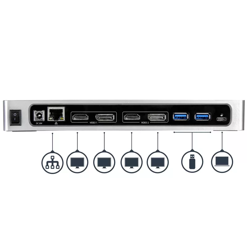 Stacja dokująca StarTech.com USB-C i USB-A – Dual Monitor 4K 60 Hz, DisplayPort + HDMI – Hybrydowa stacja dokująca USB 3.0 dla laptopów z USB-C lub USB-A – 6x USB Typ-A, GbE – USB 3.1 Gen 1 – Mac/Windows