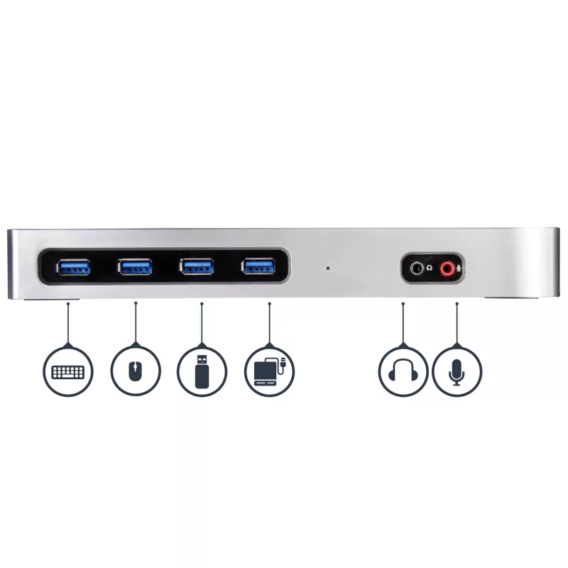 Stacja dokująca StarTech.com USB-C i USB-A – Dual Monitor 4K 60 Hz, DisplayPort + HDMI – Hybrydowa stacja dokująca USB 3.0 dla laptopów z USB-C lub USB-A – 6x USB Typ-A, GbE – USB 3.1 Gen 1 – Mac/Windows