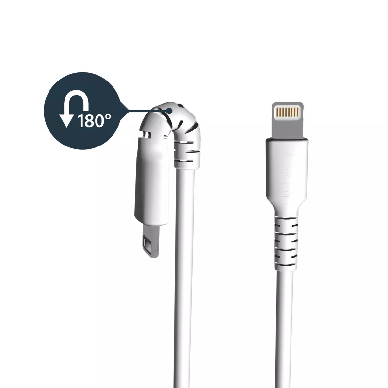 StarTech.com 3 stopy (1 m) Wytrzymały biały kabel USB-A do Lightning - Solidny wzmocniony włóknem aramidowym kabel USB typu A do Lightning do ładowania/synchronizacji - z certyfikatem Apple MFi do iPada/iPhone'a 12