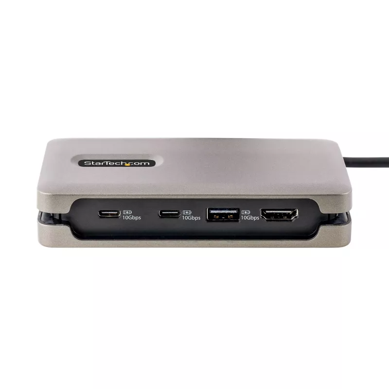 StarTech.com Adapter wieloportowy USB-C, 4K 60 Hz HDMI 2.0b, HDR, koncentrator USB 3.2 Gen 2 10 Gb/s (2x USB-C, 1x USB-A), przepustowość PD 100 W, mini stacja dokująca podróżna, kabel 12 inch/30 cm, stacja dokująca do laptopa