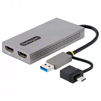 StarTech.com Adapter USB na Dual HDMI, USB A/C do 2 wyświetlaczy HDMI (1x 4K30Hz, 1x 1080p), zintegrowany klucz USB-A na C, kabel 4cale/11cm, Adapter USB 3.0 na HDMI, Windows i macOS