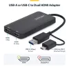 StarTech.com Adapter USB na Dual HDMI, USB A/C do 2 wyświetlaczy HDMI (1x 4K30Hz, 1x 1080p), zintegrowany klucz USB-A na C, kabel 4cale/11cm, Adapter USB 3.0 na HDMI, Windows i macOS