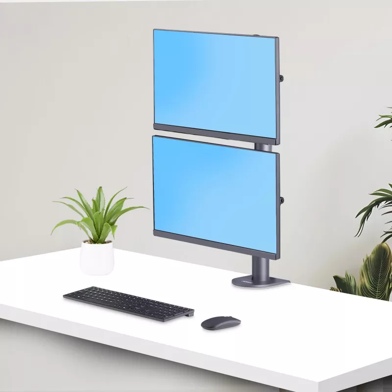 StarTech.com Uchwyt biurkowy na 2 monitory ułożone pionowo, podwójny 49 cali, łącznie 32 kg, zacisk C, system szybkiego zwalniania VESA, panoramiczny 16:9/ultraszeroki 32:9, TAA