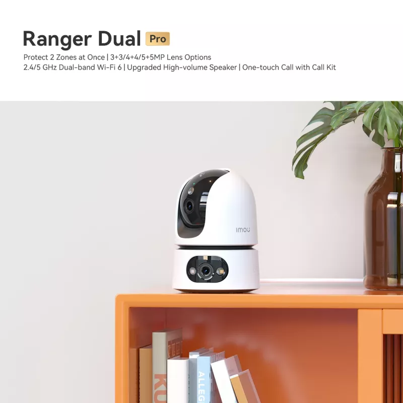 Kamera IP bezpieczeństwa IMOU Ranger Dual Pro 6MP — biurkowa do pomieszczeń, 2304×1296, 3,6 mm, zoom cyfrowy 8×, kąty widzenia 91°×47°
