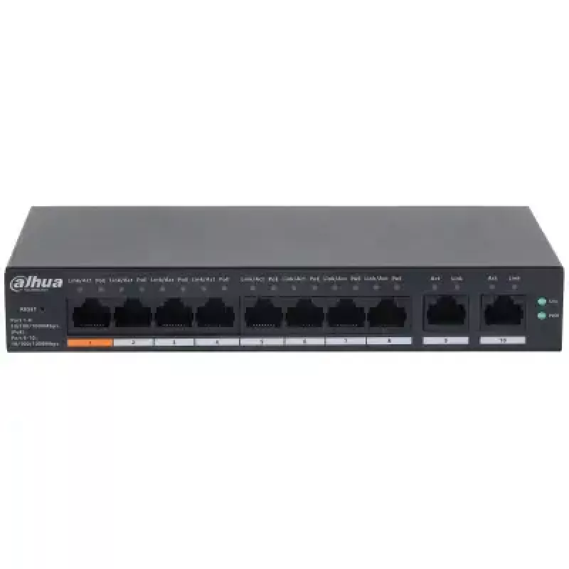 Zarządzany przełącznik Gigabit PoE L2 DAHUA CS4010-8GT-60 — 10x Gigabit (10/100/1000), 20 Gbit/s, 8000 MAC, na biurko/do montażu ściennego, czarny