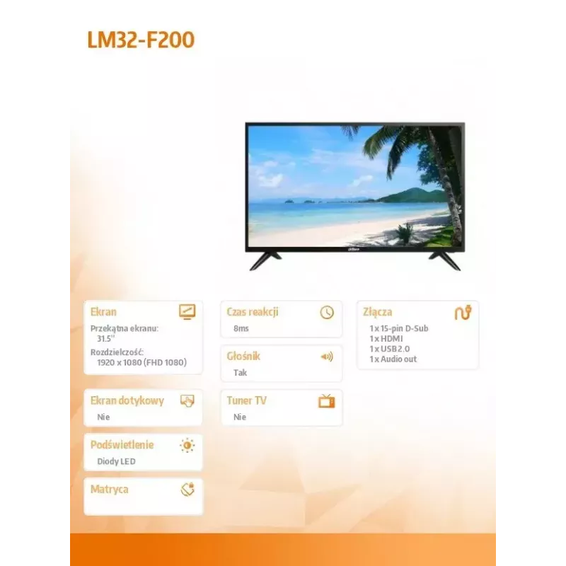 Monitor LCD DAHUA LM32-F200 31,5 cala Full HD 1920x1080 LED, 60 Hz, 8 ms, HDMI+VGA, głośniki, VESA 75x75