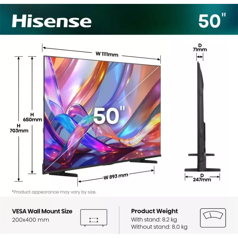 Telewizor Hisense 50Q7S 50 cali (127 cm) QLED 4K Ultra HD Smart TV, Direct-LED, HomeOS, Wi-Fi, czarny