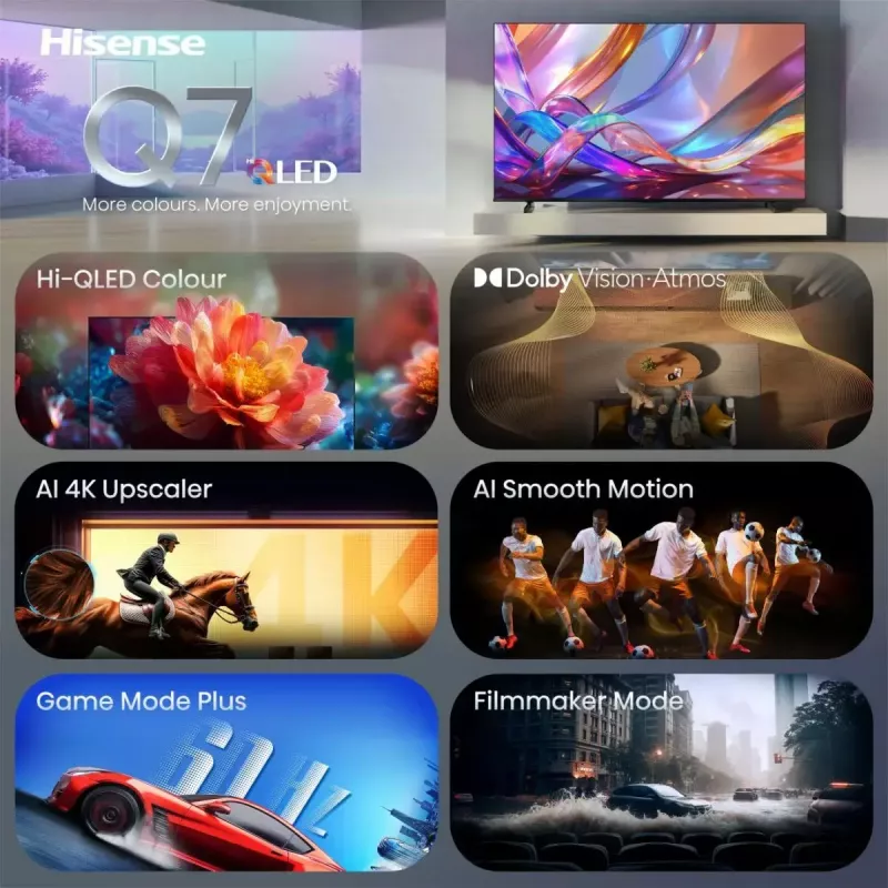 Telewizor Hisense 50Q7S 50 cali (127 cm) QLED 4K Ultra HD Smart TV, Direct-LED, HomeOS, Wi-Fi, czarny