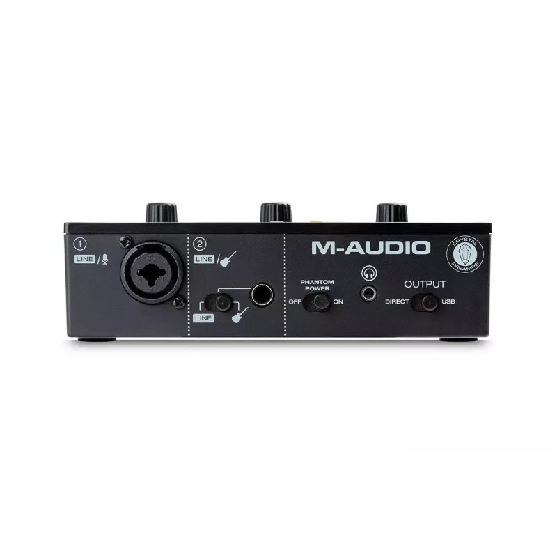 Interfejs audio M-Audio M-Track Solo — USB 16-bit/48 kHz, 1 we/1 wy, złącze combo XLR/TRS i wejście instrumentalne, phantom 48 V, wyjście słuchawkowe