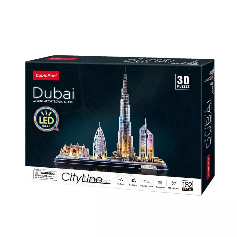 Puzzle 3D CubicFun City Line Dubai LED, 182 elementy, 532×48 mm, wiek 10+