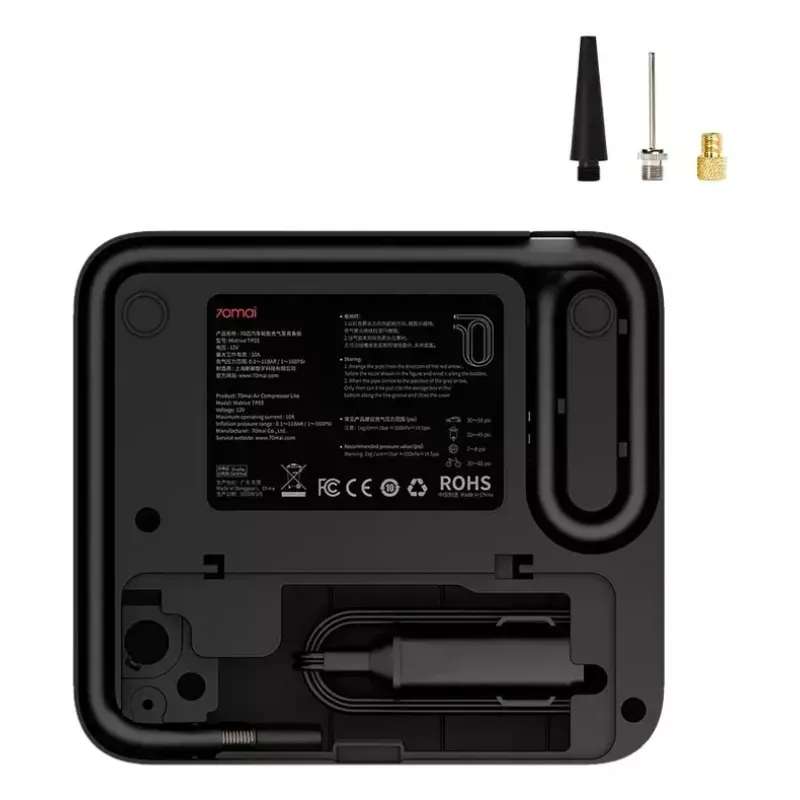 Sprężarka powietrza 70mai TP03 — 12 V DC/gniazdo zapalniczki, czarna, uniwersalna, zawiera adapter zaworu kulowego