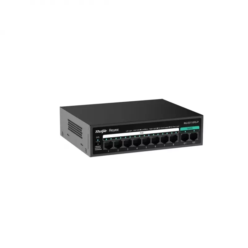 Niezarządzalny przełącznik PoE RUIJIE RG-ES110FG-P — 10-portowy Gigabit (10/100/1000) z 1 SFP, 120W, 20 Gbps przełączanie