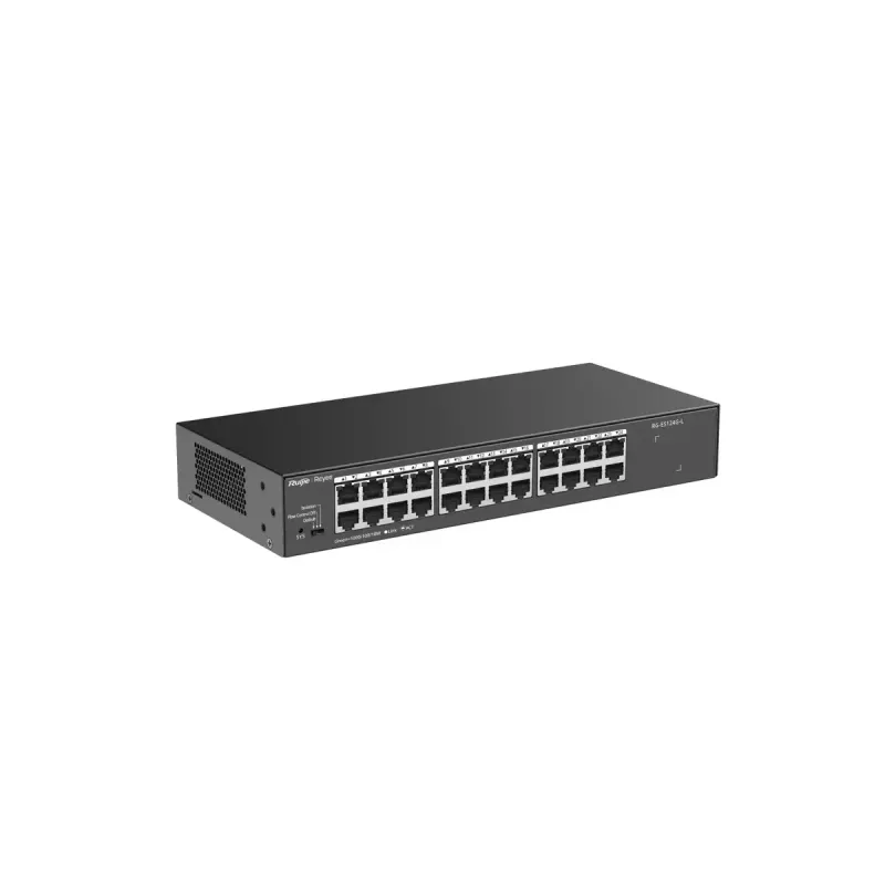 Niezarządzalny przełącznik sieciowy L2 RUIJIE RG-ES124G-L — 24x Gigabit (10/100/1000), 48 Gbit/s, 8000 adresów MAC, do montażu w szafie rack