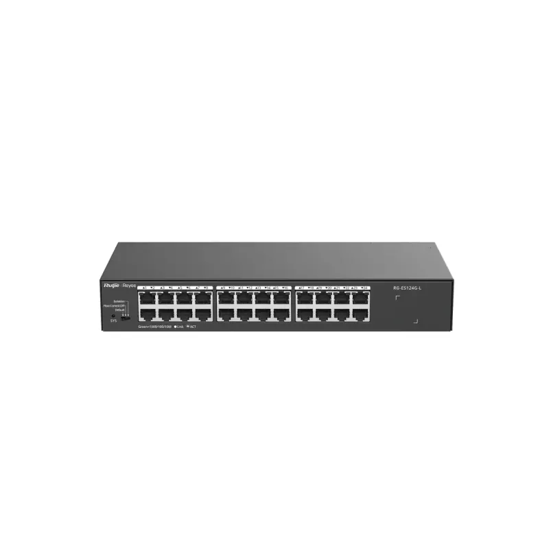 Niezarządzalny przełącznik sieciowy L2 RUIJIE RG-ES124G-L — 24x Gigabit (10/100/1000), 48 Gbit/s, 8000 adresów MAC, do montażu w szafie rack