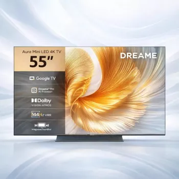 Smart TV Dreame Aura S100 55 cali, QLED+ (Mini Led), 4K UHD, Google TV, 144 Hz, procesor AI, zintegrowany soundbar, czarny