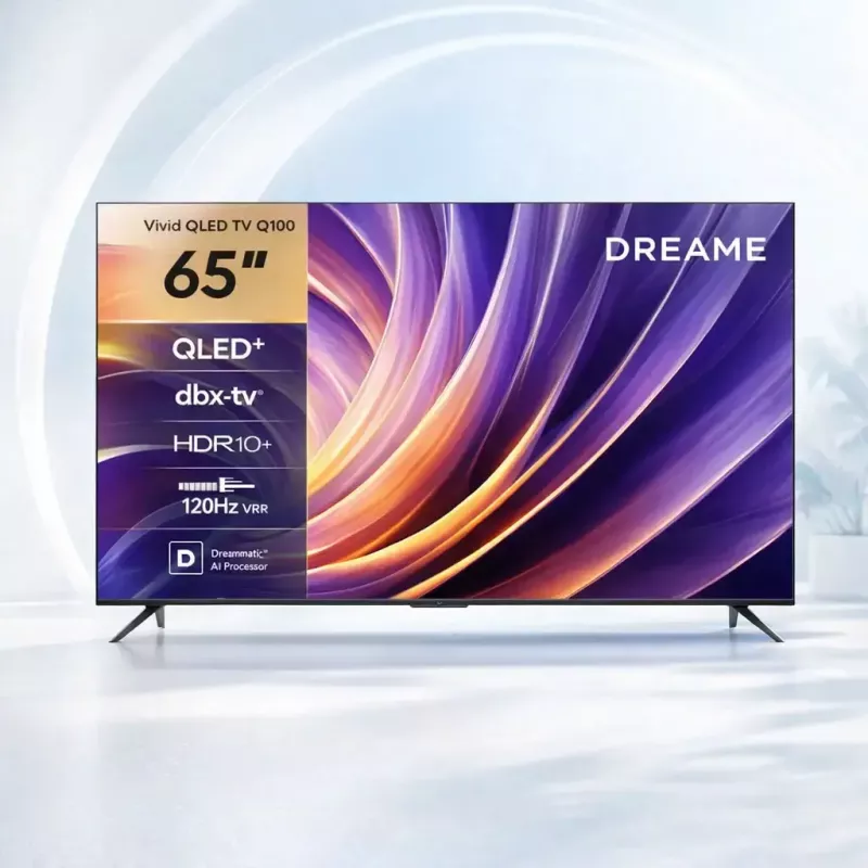 Smart TV Dreame Vivid Q100 65 cali, QLED+, 4K UHD, Google TV, 120 Hz, procesor AI, czarny