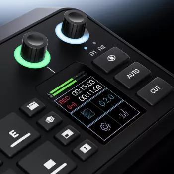 Wielokanałowa konsola do produkcji podcastów i transmisji na żywo Rode RodeCaster Video S RCVS-E — ekran dotykowy, Wi‑Fi, Bluetooth 5.3, 5x USB-C, 3x HDMI we, 1x HDMI wy, microSD
