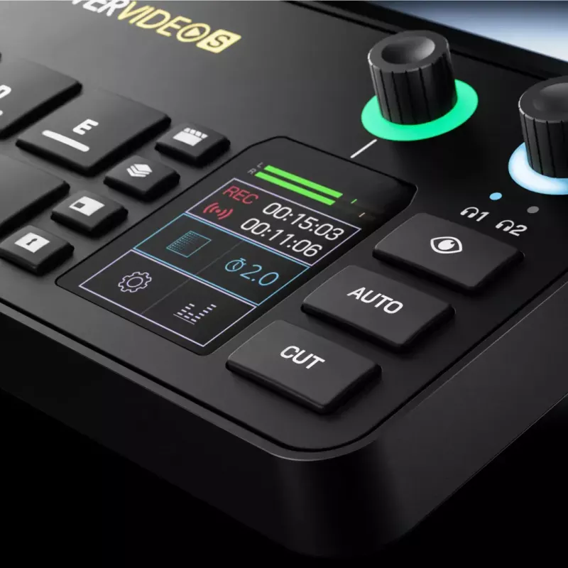 Wielokanałowa konsola do produkcji podcastów i transmisji na żywo Rode RodeCaster Video S RCVS-E — ekran dotykowy, Wi‑Fi, Bluetooth 5.3, 5x USB-C, 3x HDMI we, 1x HDMI wy, microSD