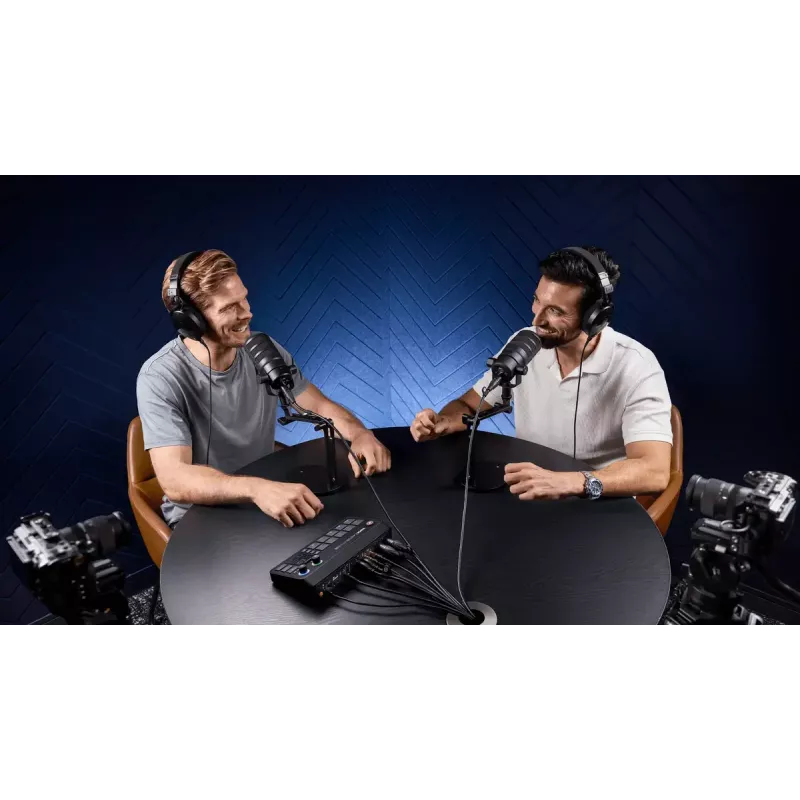Wielokanałowa konsola do produkcji podcastów i transmisji na żywo Rode RodeCaster Video S RCVS-E — ekran dotykowy, Wi‑Fi, Bluetooth 5.3, 5x USB-C, 3x HDMI we, 1x HDMI wy, microSD