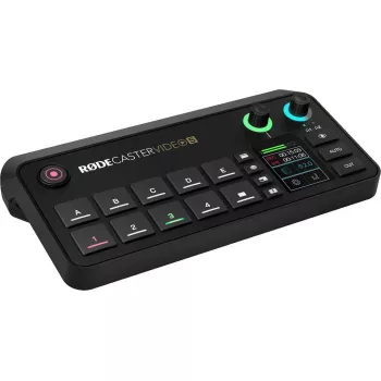 Wielokanałowa konsola do produkcji podcastów i transmisji na żywo Rode RodeCaster Video S RCVS-E — ekran dotykowy, Wi‑Fi, Bluetooth 5.3, 5x USB-C, 3x HDMI we, 1x HDMI wy, microSD