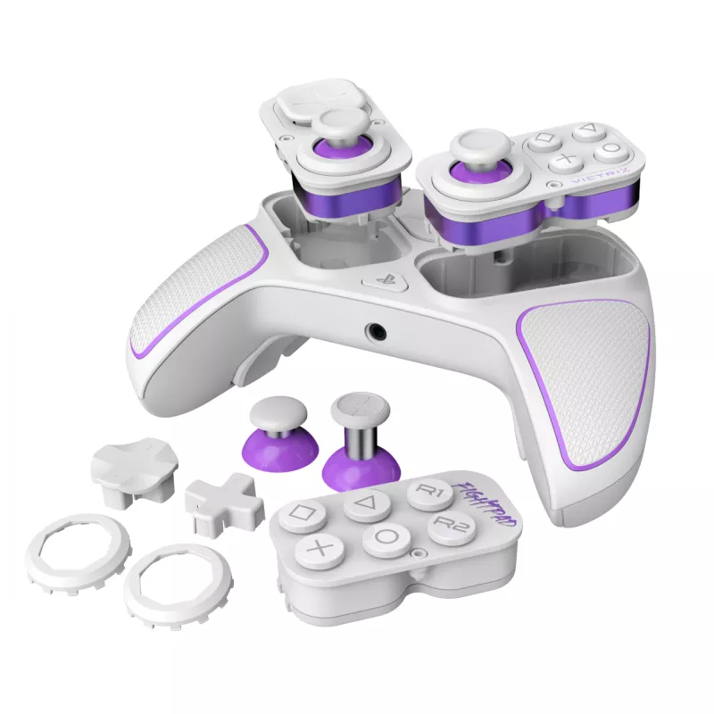 Gamepad VICTRIX 052-002-WH przewodowy i bezprzewodowy RF/USB, USB-C, 2000mAh, PC/PS4/PS5, fioletowy/biały