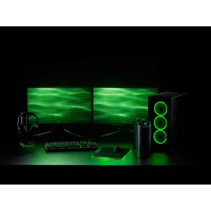 APC Back-UPS Pro for Gaming, 2200VA/1320W, Tower, 230V, 2x UK and 2x IEC C13 outlets, RGB Lights, Pure Sine Wave, Midnight (Czarny)
