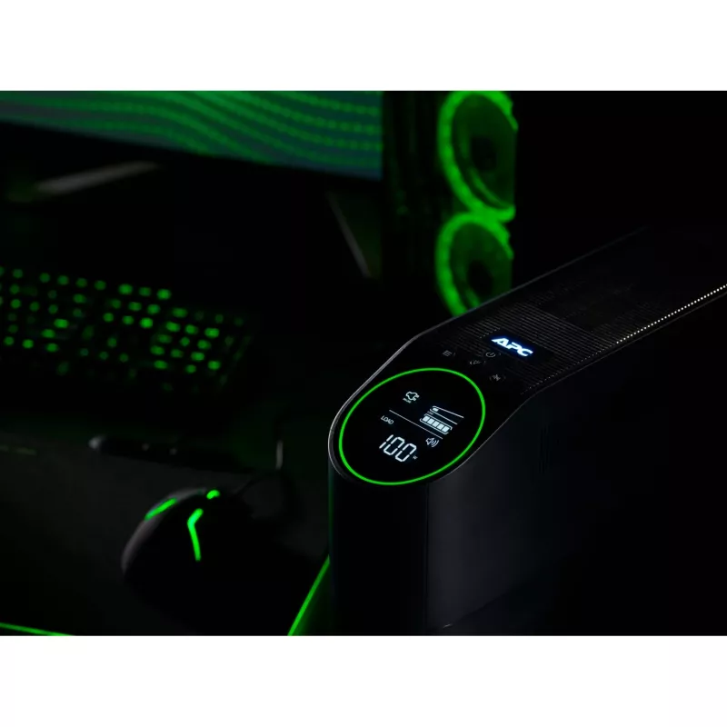 APC Back-UPS Pro for Gaming, 2200VA/1320W, Tower, 230V, 2x UK and 2x IEC C13 outlets, RGB Lights, Pure Sine Wave, Midnight (Czarny)