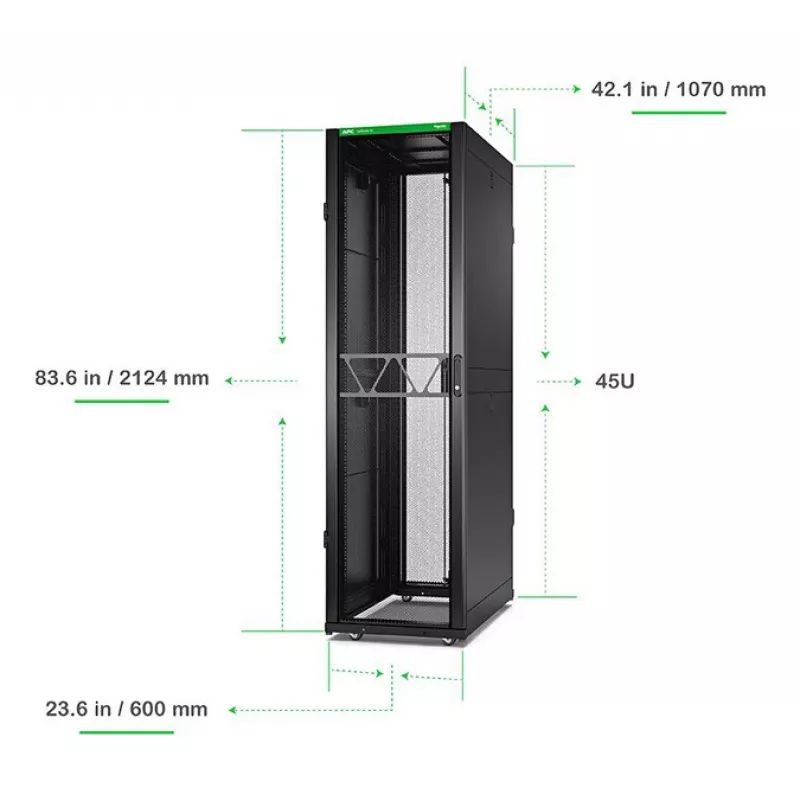 APC NetShelter SX Server Rack Gen 2, 45U, 2124H x 600W x 1070D mm, z bokami, czarny