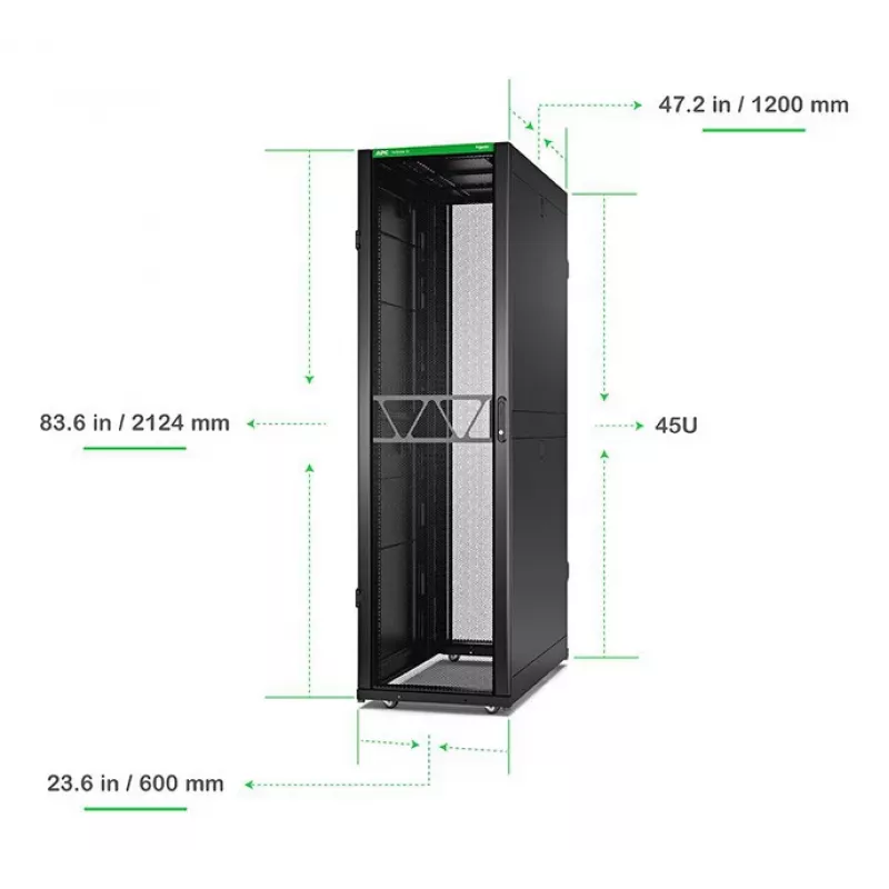 APC NetShelter SX Server Rack Gen 2, 45U, 2124H x 600W x 1200D mm, z bokami, czarny