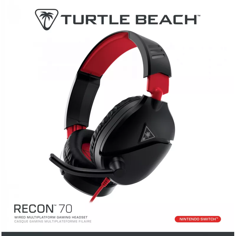 Nauszny stereofoniczny zestaw słuchawkowy gamingowy Turtle Recon 70 — czarny, przewodowy, stereofoniczny, sterowanie na jednej słuchawce