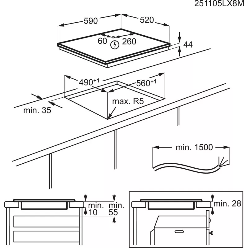 Electrolux EIV634 Czarny Płyta indukcyjna do zabudowy 60 cm Strefowa płyta indukcyjna 4 strefy