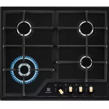 Płyta grzewcza gazowa Electrolux EGS6436RK do zabudowy 4-strefowa czarna, wok 4000 W, ruszty żeliwne, pokrętła obrotowe