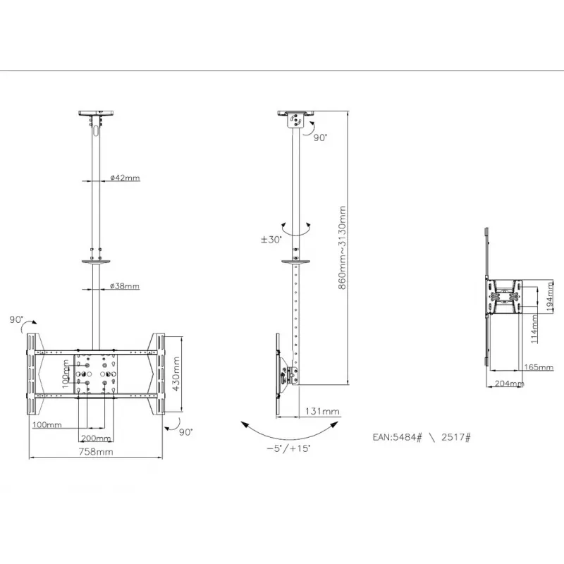 Uchwyt sufitowy Multibrackets M Public Large Single Czarny 3000