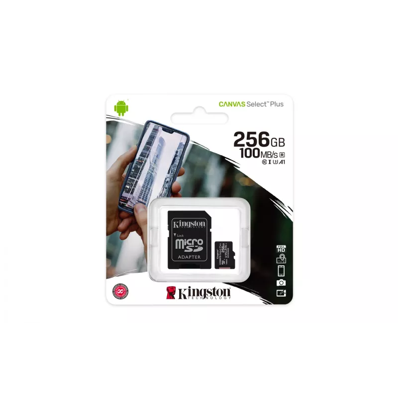 Kingston Technology Canvas Select 256GB micSDXC Plus 100R A1 C10 Card + ADP