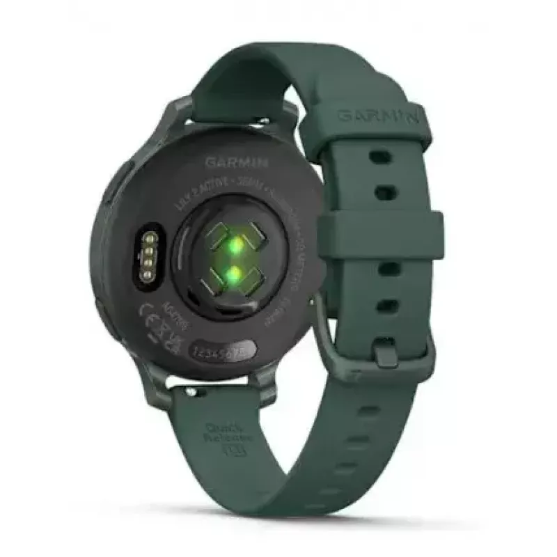 Smartwatch GARMIN Lily 2 Active zielony — 38 mm aluminiowa koperta, silikonowy pasek, GPS, SpO2, 5 ATM, bateria 9 dni