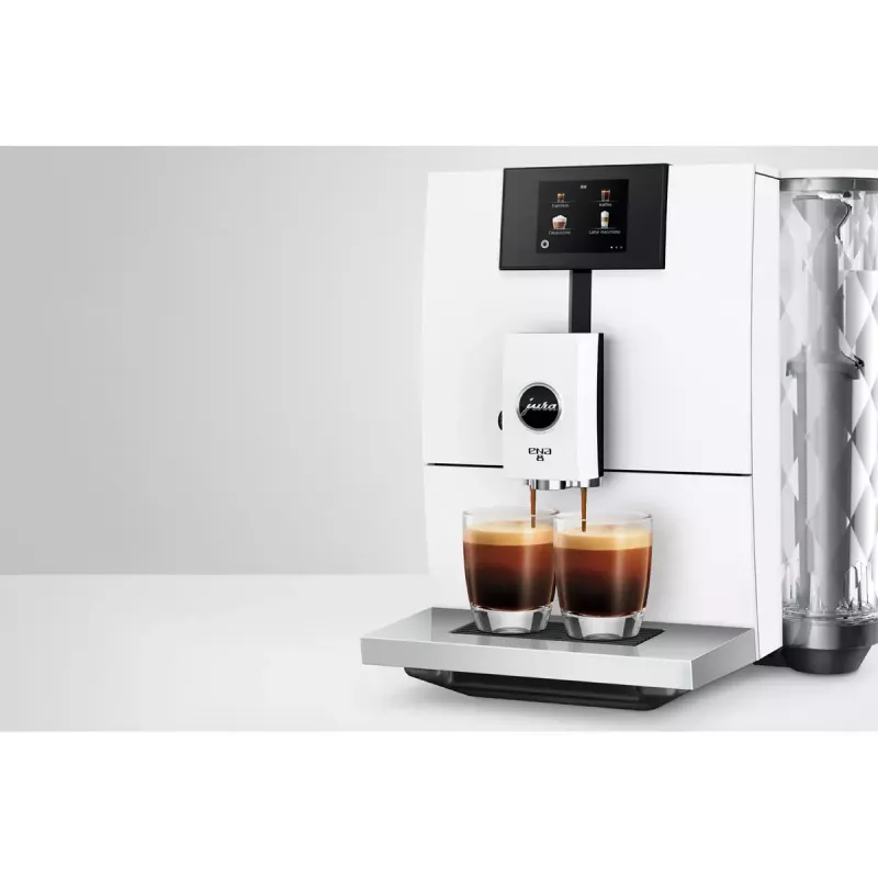 Ekspres do kawy JURA ENA 8 (EC) — w pełni automatyczny, zbiornik na wodę 1,1 l, pojemnik na ziarna 125 g, 15 programów, 15 barów, termoblok, Wi‑Fi, biały