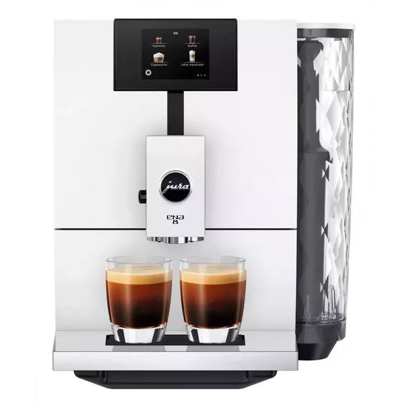 Ekspres do kawy JURA ENA 8 (EC) — w pełni automatyczny, zbiornik na wodę 1,1 l, pojemnik na ziarna 125 g, 15 programów, 15 barów, termoblok, Wi‑Fi, biały