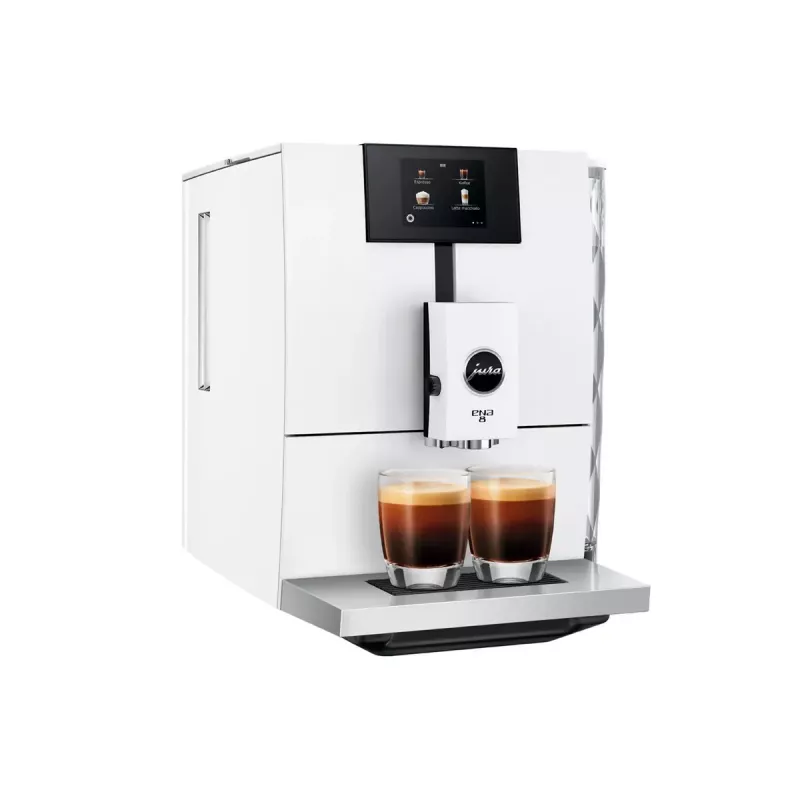 Ekspres do kawy JURA ENA 8 (EC) — w pełni automatyczny, zbiornik na wodę 1,1 l, pojemnik na ziarna 125 g, 15 programów, 15 barów, termoblok, Wi‑Fi, biały