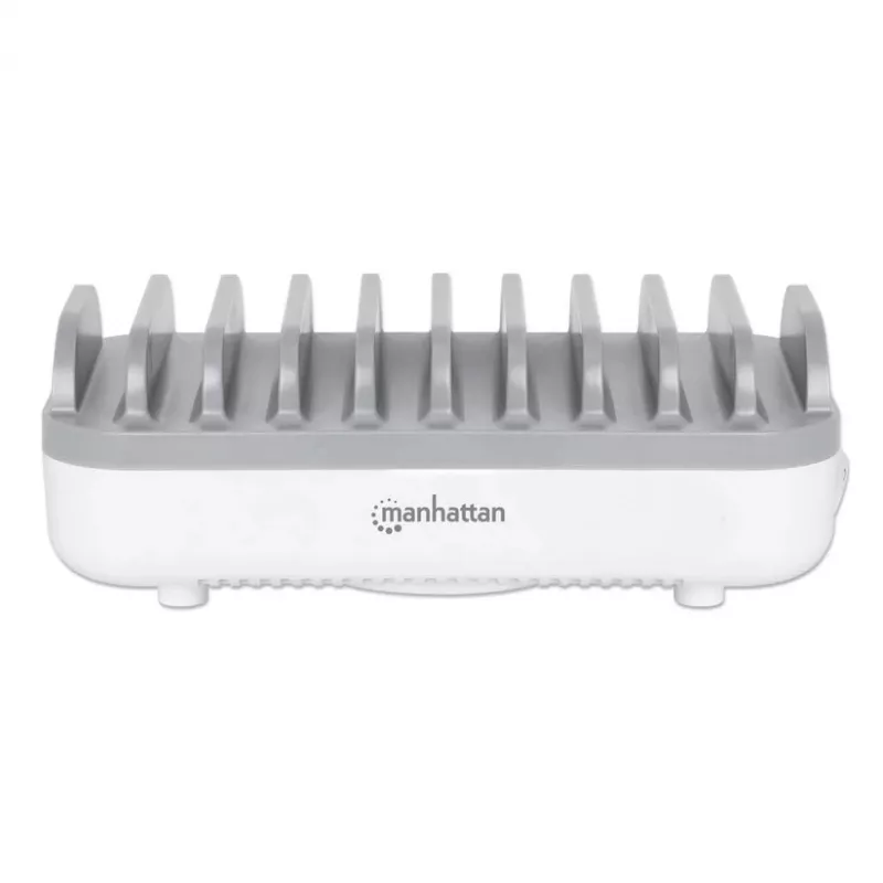 Manhattan 10-portowa stacja ładująca USB-C, Wyjście USB-C: 10x 20 W, Maks. 200 W, Zasilanie sieciowe AC (w zestawie adaptery US/EU/UK)