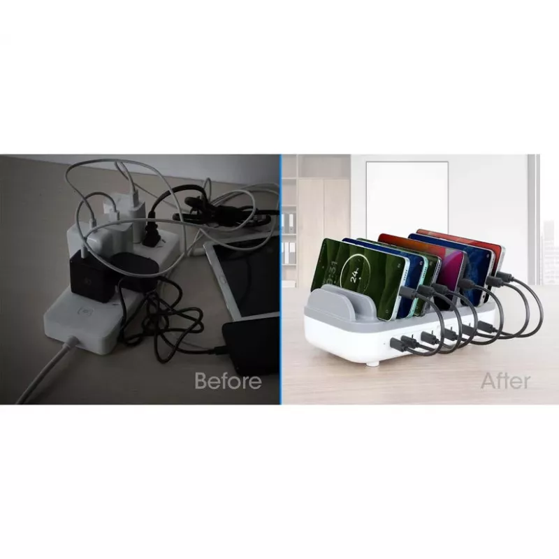 Manhattan 10-portowa stacja ładująca USB-C, Wyjście USB-C: 10x 20 W, Maks. 200 W, Zasilanie sieciowe AC (w zestawie adaptery US/EU/UK)
