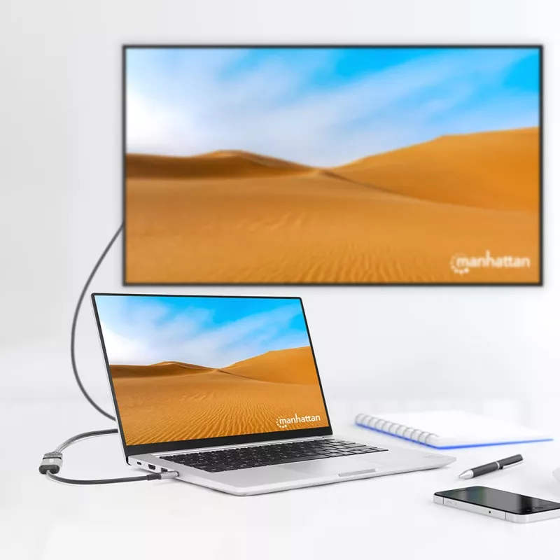 Manhattan USB-C to HDMI kabel, 4K@60Hz, 5 Gbps (USB 3.2 Gen1 aka USB 3.0), 15cm, Czarny, Male to Female, Three Year Warranty
