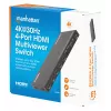 Manhattan 4K 4-Port HDMI Multiviewer Switch, przełącznik z czterema wejściami na jednym wyświetlaczu, 4k@30Hz, wiele opcji widoku w tym obraz w obrazie i ekran podwójny/poczwórny, sterowanie przyciskiem lub pilotem, audio 3,5 mm i Toslink, czarny, 3 lata gwarancji