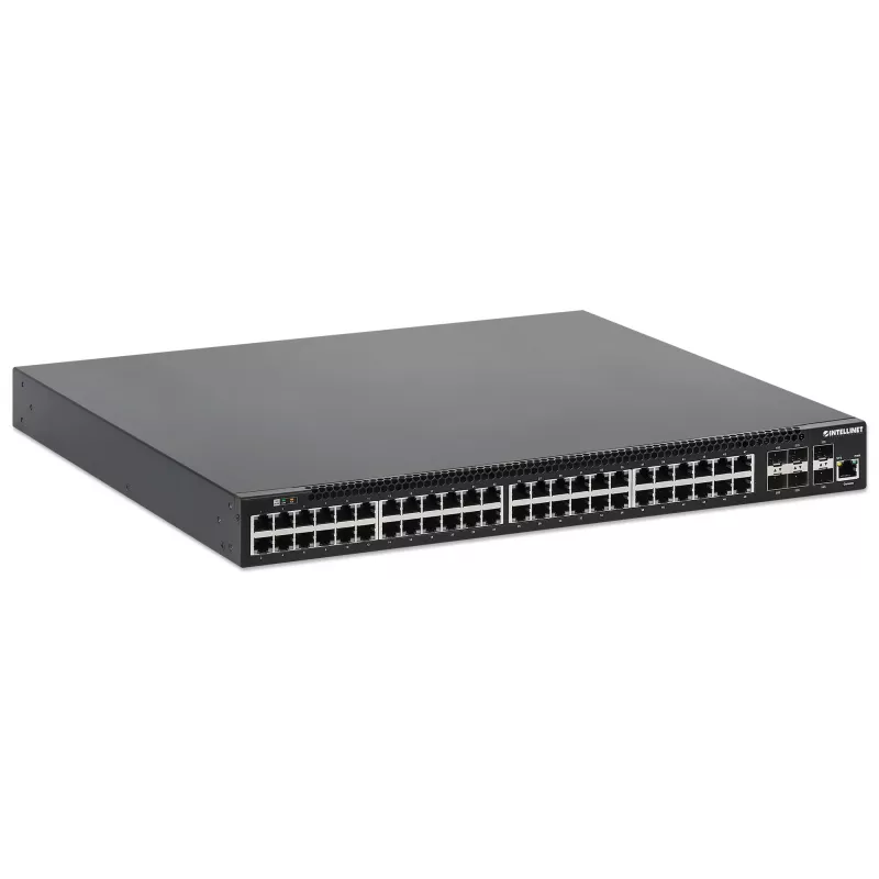 Intellinet 54-portowy przełącznik L3 w pełni zarządzalny PoE+ z 48 portami Gigabit Ethernet i 6 uplinkami SFP+
