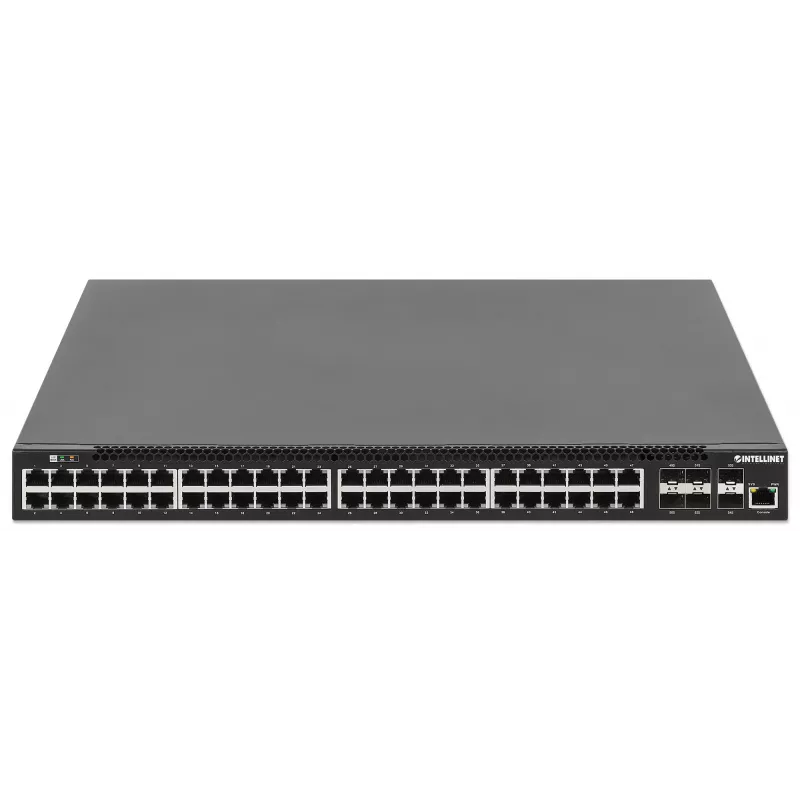 Intellinet 54-portowy przełącznik L3 w pełni zarządzalny PoE+ z 48 portami Gigabit Ethernet i 6 uplinkami SFP+