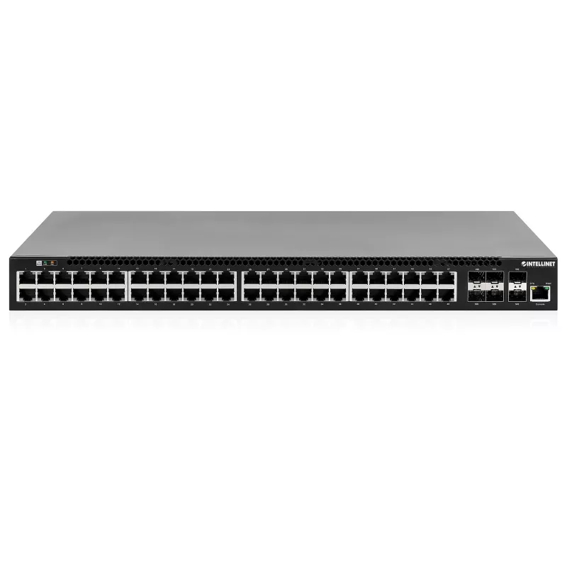 Intellinet 54-portowy przełącznik L3 w pełni zarządzalny PoE+ z 48 portami Gigabit Ethernet i 6 uplinkami SFP+