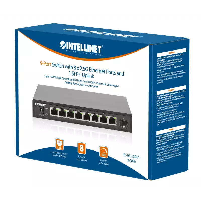 Intellinet 9-portowy przełącznik z 8 portami Ethernet 2,5G i 1 łączem uplink SFP+